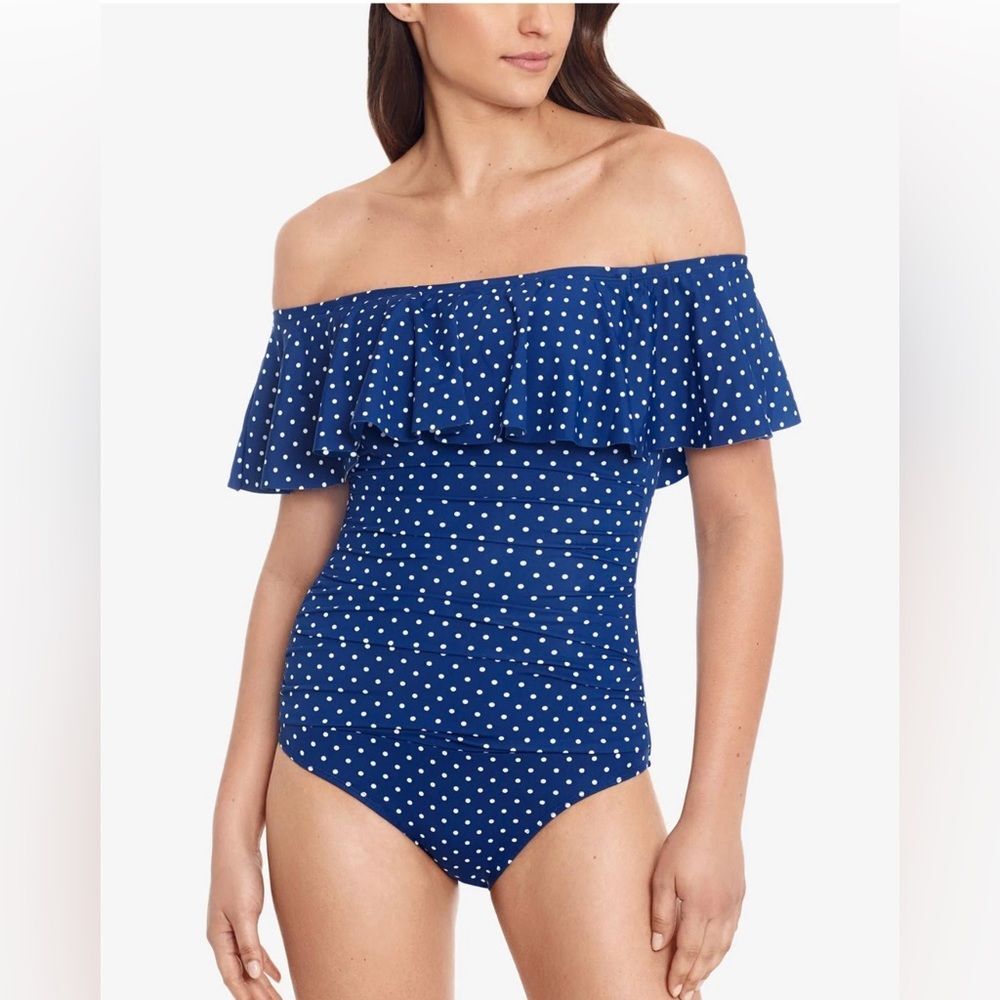Lauren Ralph Lauren- Women’s off the Shoulder Polka Dot One Piece - Size 8